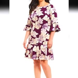 Jessica Howard Floral Print Dress with Trumpet Sleeve and Flounce Hem, Size 12